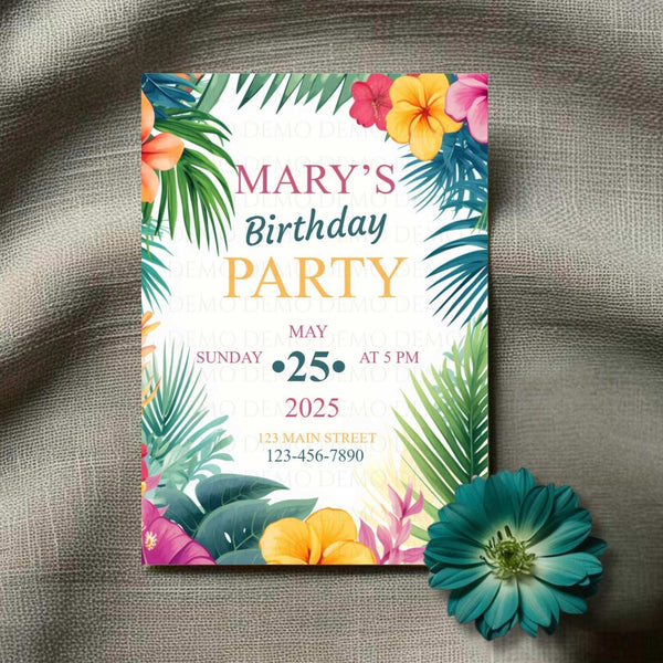 Tropical Island Birthday Party Invitation – Editable Template